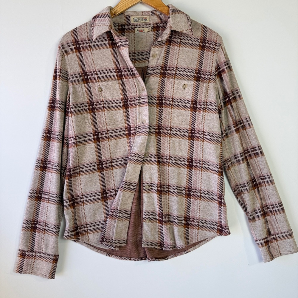 Faherty Legend Sweater Shirt Womens S Cranberry Haze Plaid Knit Excellent
